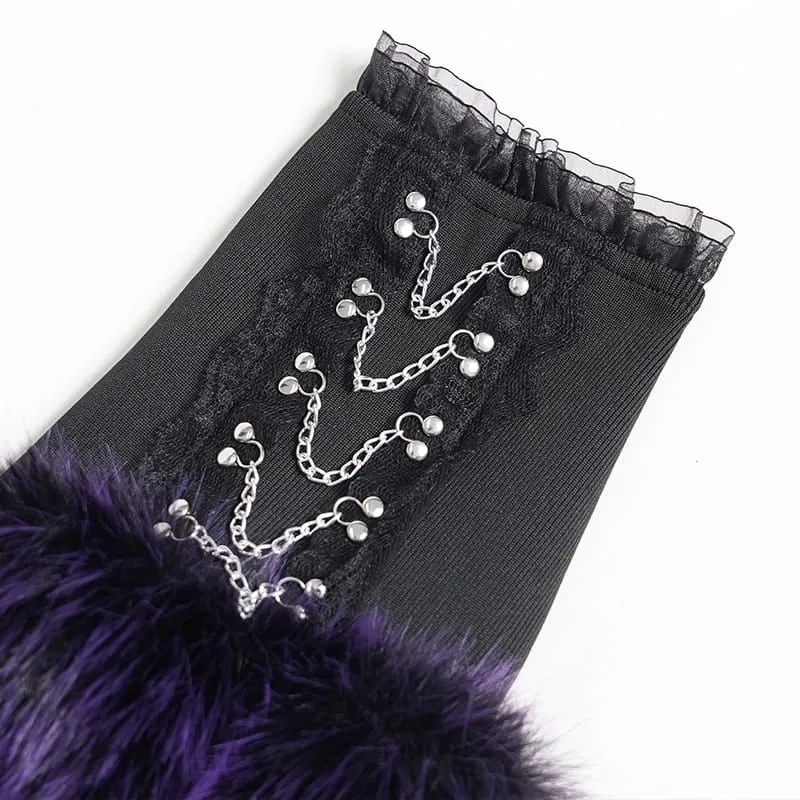 Gothic-Plüsch-Beinstulpen für Damen, schwarz-lila