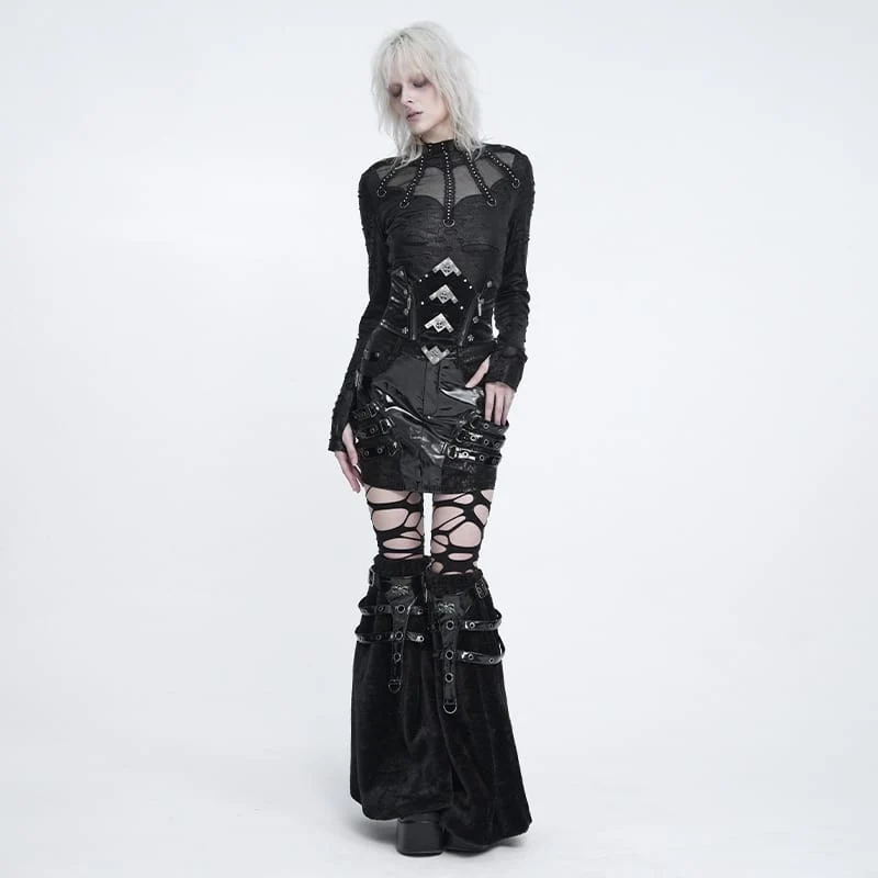 Gothic-Plüsch-Beinwärmer für Damen mit Ösenverschluss und Schnallen