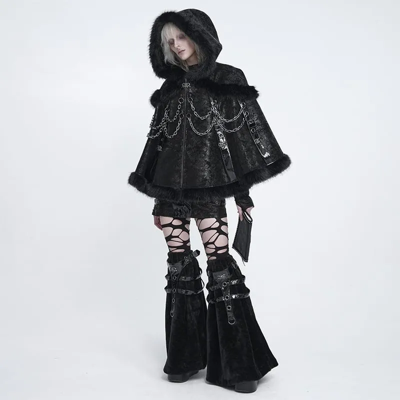 Gothic-Plüsch-Beinwärmer für Damen mit Ösenverschluss und Schnallen