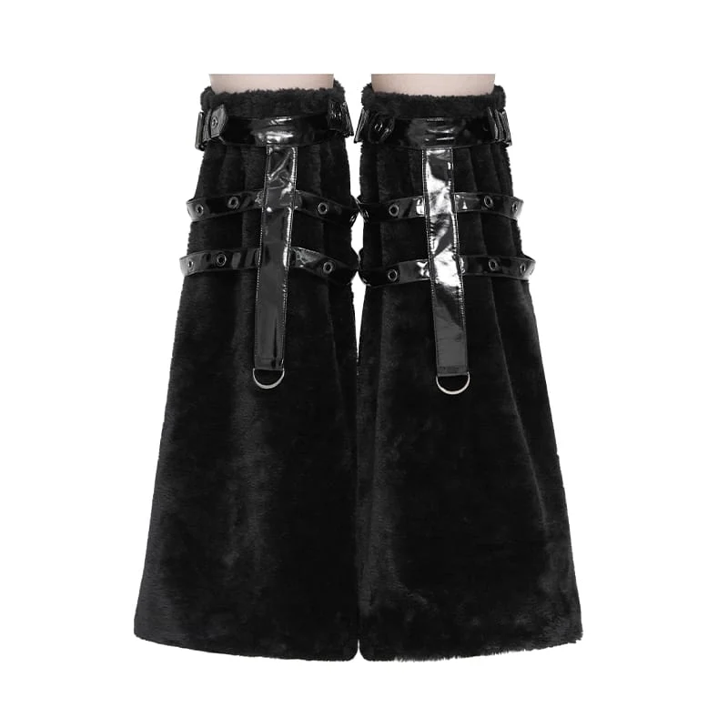Gothic-Plüsch-Beinwärmer für Damen mit Ösenverschluss und Schnallen