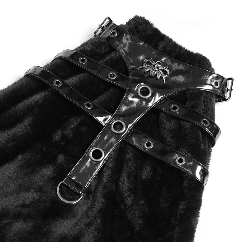 Gothic-Plüsch-Beinwärmer für Damen mit Ösenverschluss und Schnallen