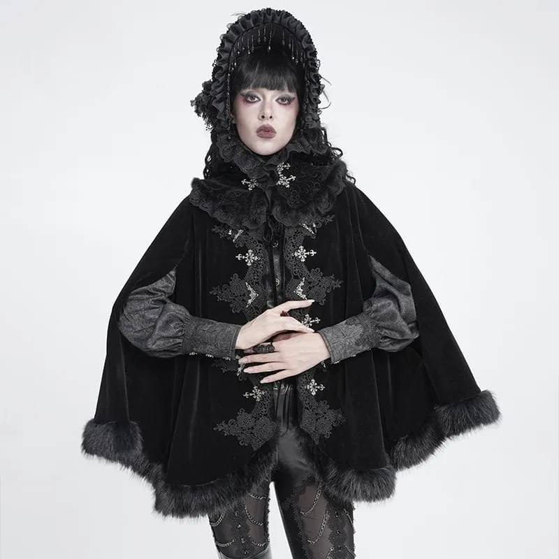 Gothic-Halskette für Damen aus Samt mit Kreuz und Spitzenbesatz