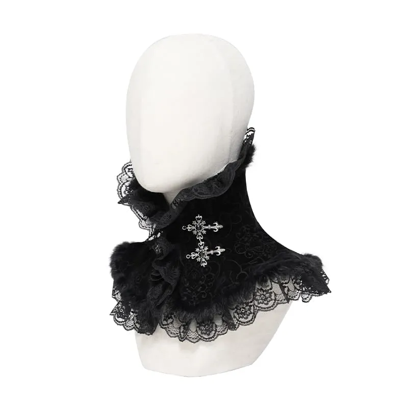 Gothic-Halskette für Damen aus Samt mit Kreuz und Spitzenbesatz