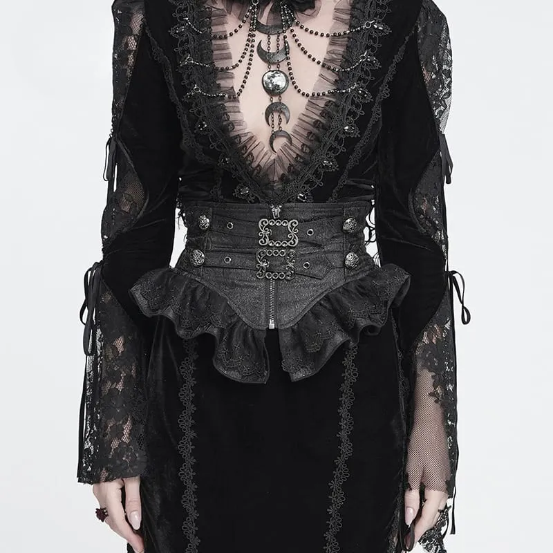 Gothic-Gürtel für Damen mit Rüschen, Schnallen und Schnürung