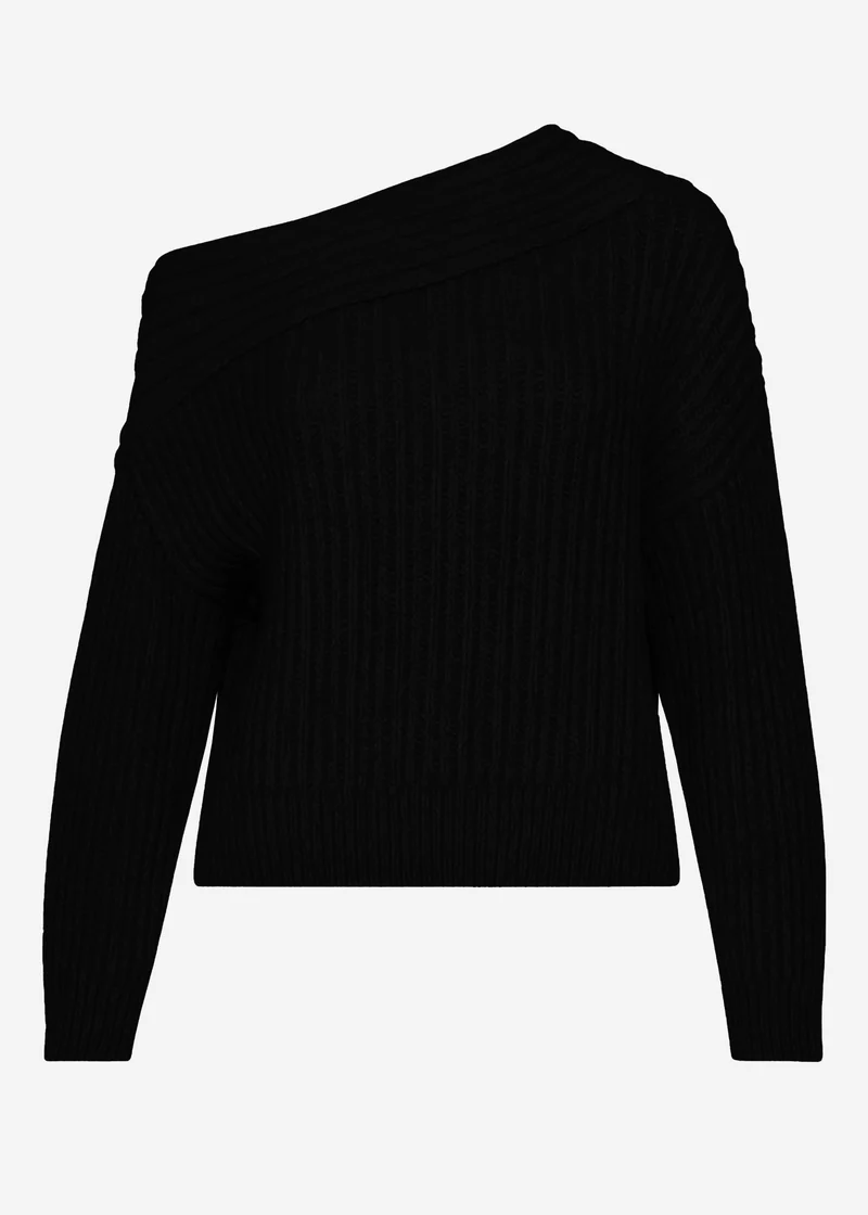 Schulterfreier Strickpullover - schwarz