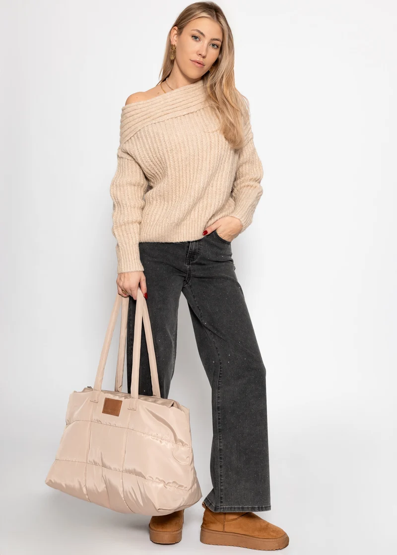 Schulterfreier Strickpullover - hellbeige