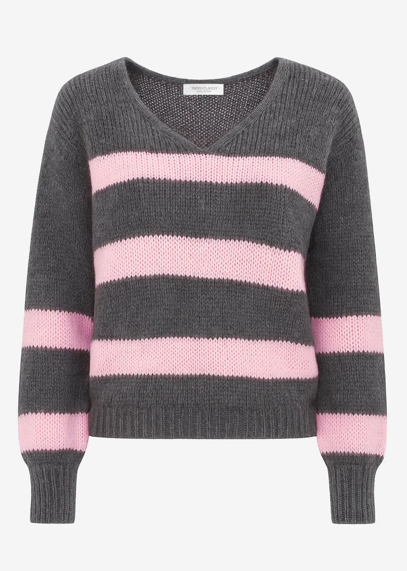 Pullover mit rosa Streifen - grau