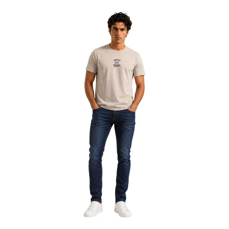 Armani Exchange Beiges Herren-T-Shirt aus Baumwolle mit Rundhalsausschnitt