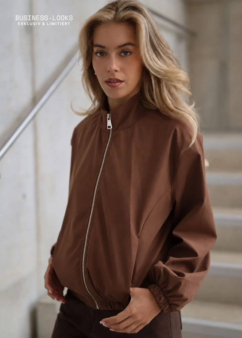 Blousonjacke mit elastischem Bund - braun