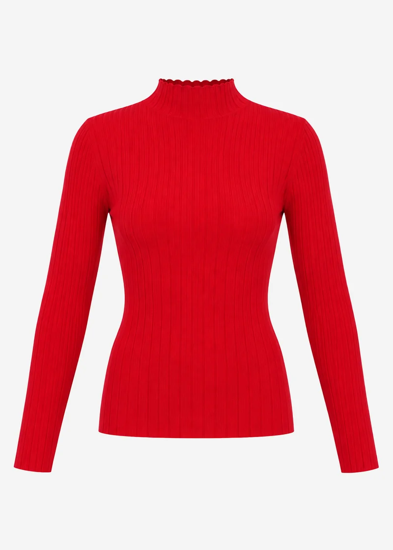 Rippstrickoberteil mit Stehkragen - rot