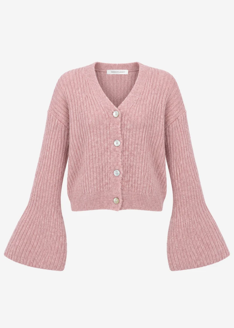 Strickjacke mit Trompetenärmeln - altrosa