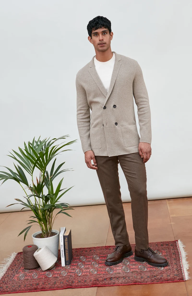 Mens Lightweight Cotton Double Breasted Knitted Blazer