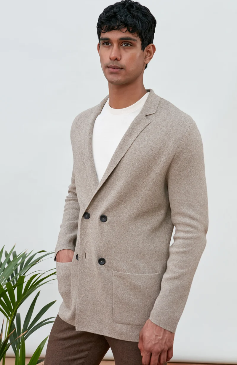 Mens Lightweight Cotton Double Breasted Knitted Blazer