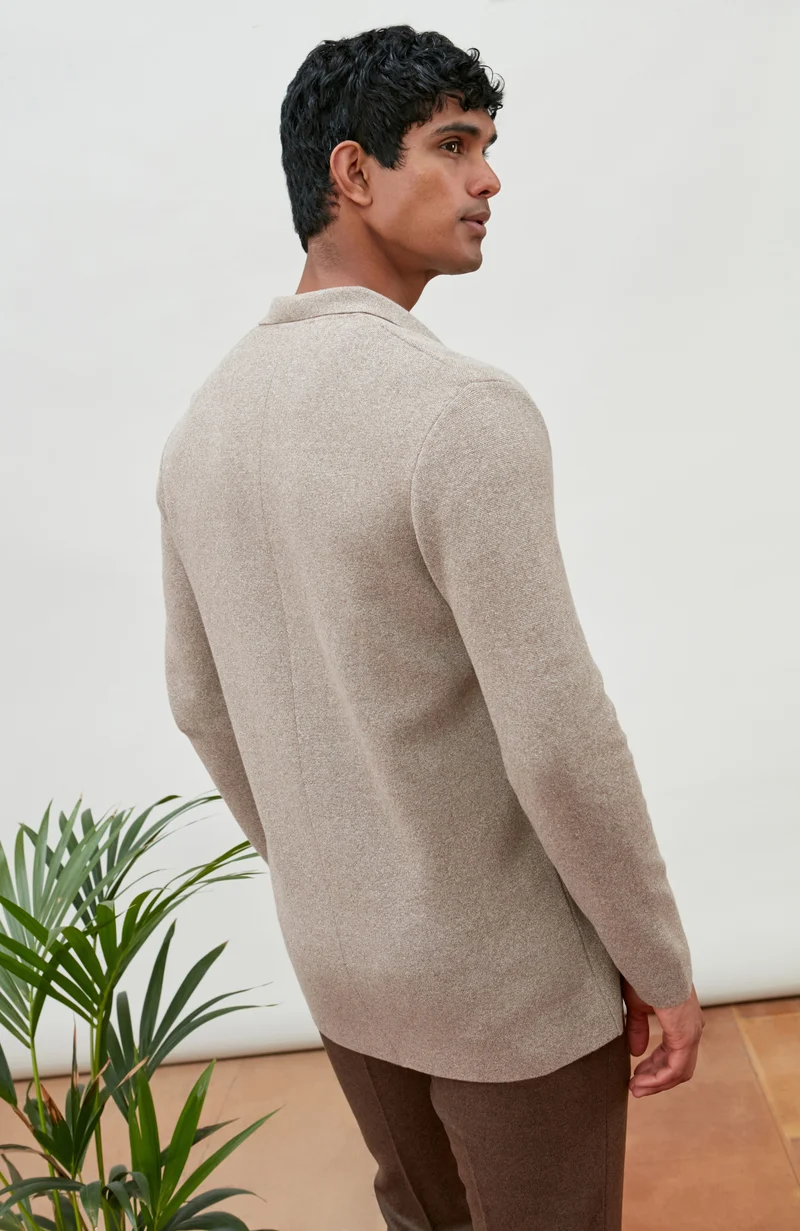 Mens Lightweight Cotton Double Breasted Knitted Blazer