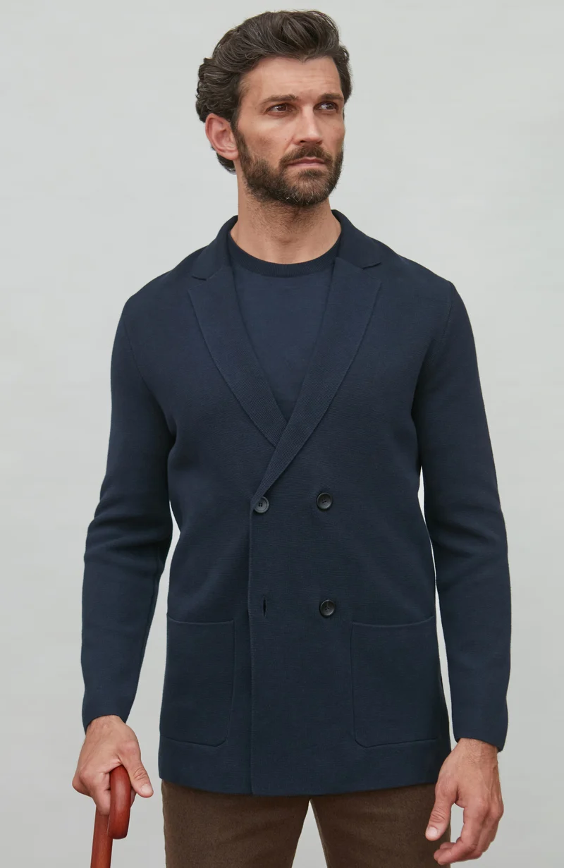 Mens Lightweight Cotton Double Breasted Knitted Blazer