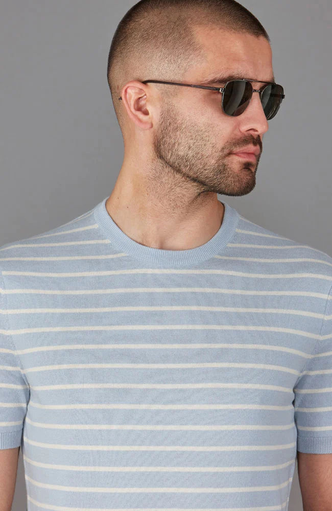 Herren-T-Shirt aus 100 % ultrafeiner Baumwolle mit Nadelstreifenstrick