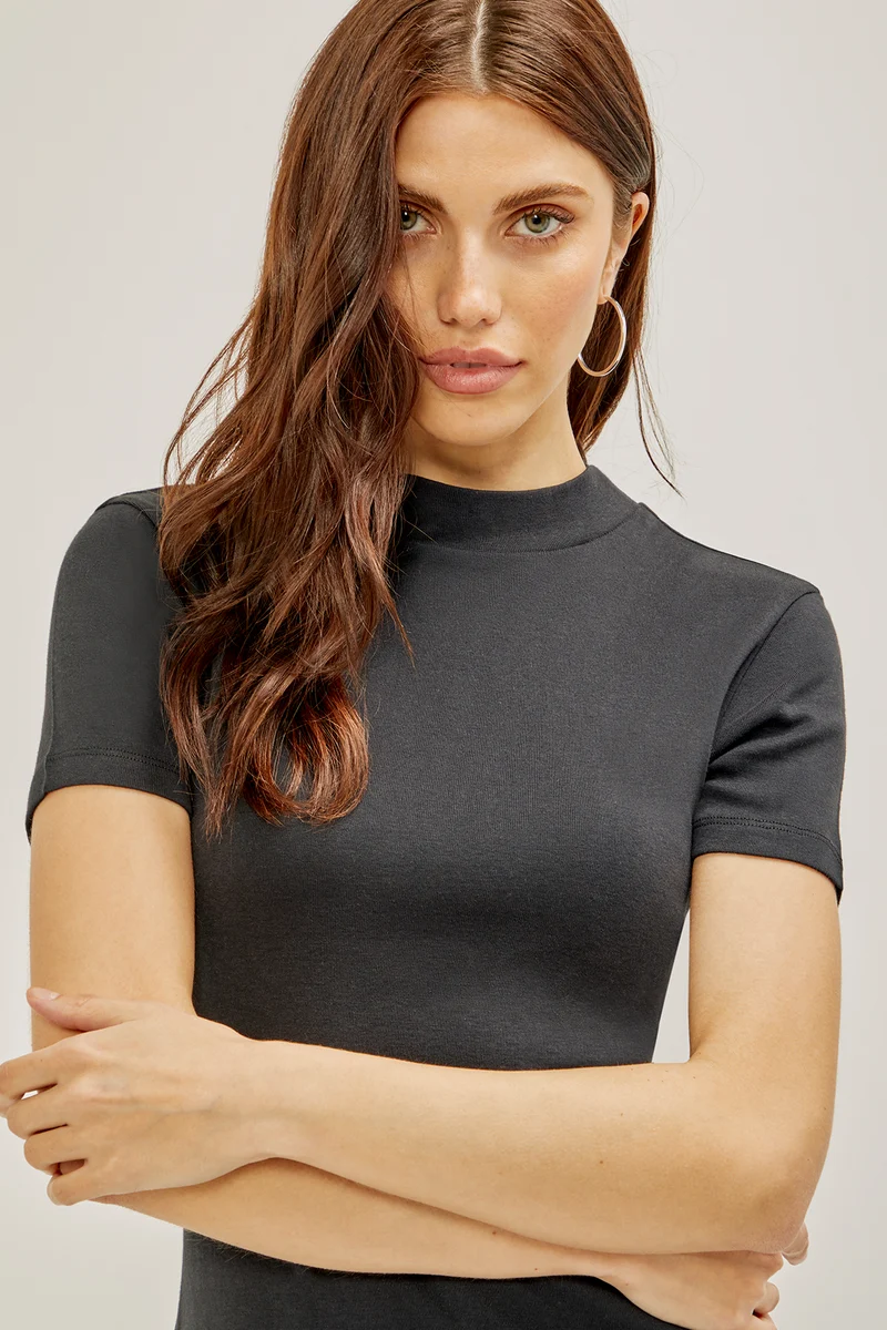 Short Sleeve Mock Neck Dress