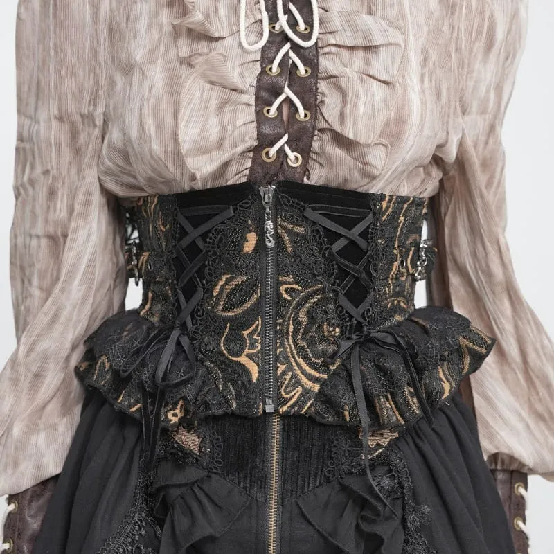 Gothic-Jacquard-Mieder mit Schnürung und Reißverschluss für Damen