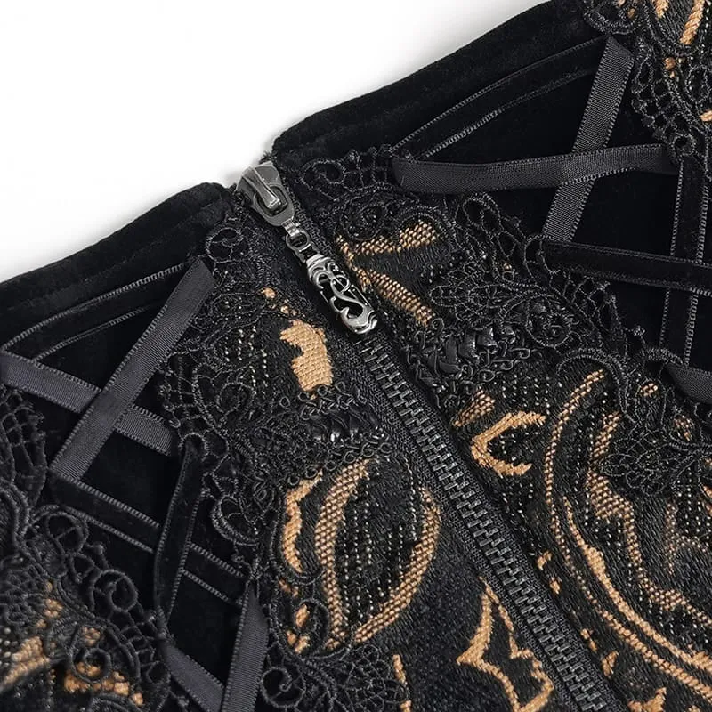 Gothic-Jacquard-Mieder mit Schnürung und Reißverschluss für Damen