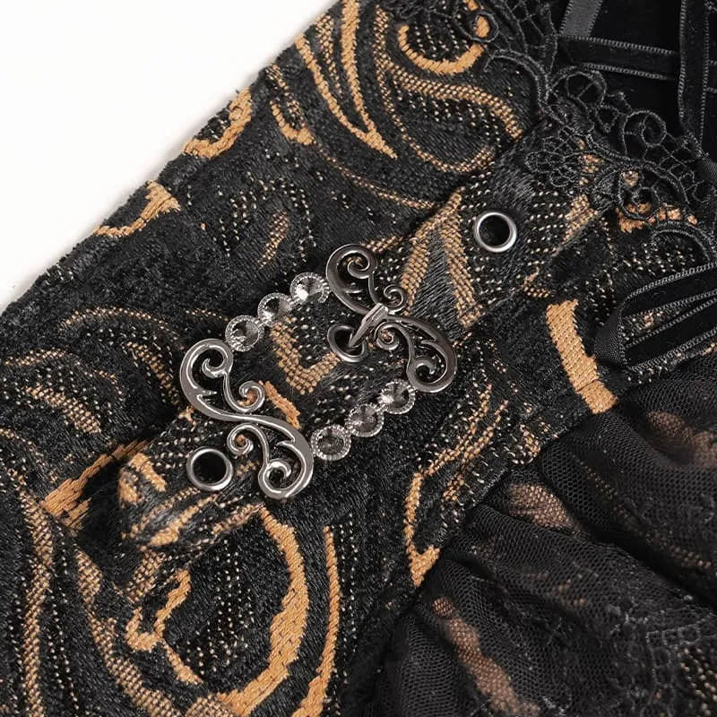 Gothic-Jacquard-Mieder mit Schnürung und Reißverschluss für Damen