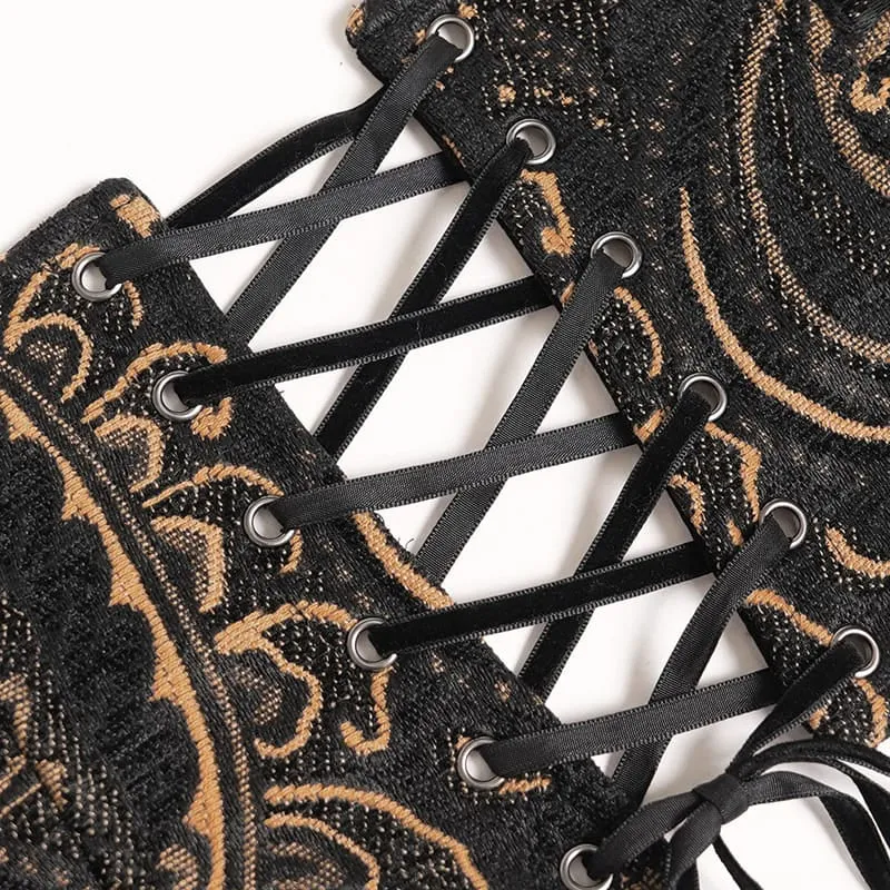 Gothic-Jacquard-Mieder mit Schnürung und Reißverschluss für Damen