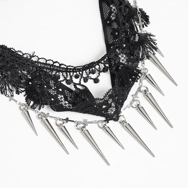 Gothic-Choker für Damen mit Perlen und Nieten, mehrlagig
