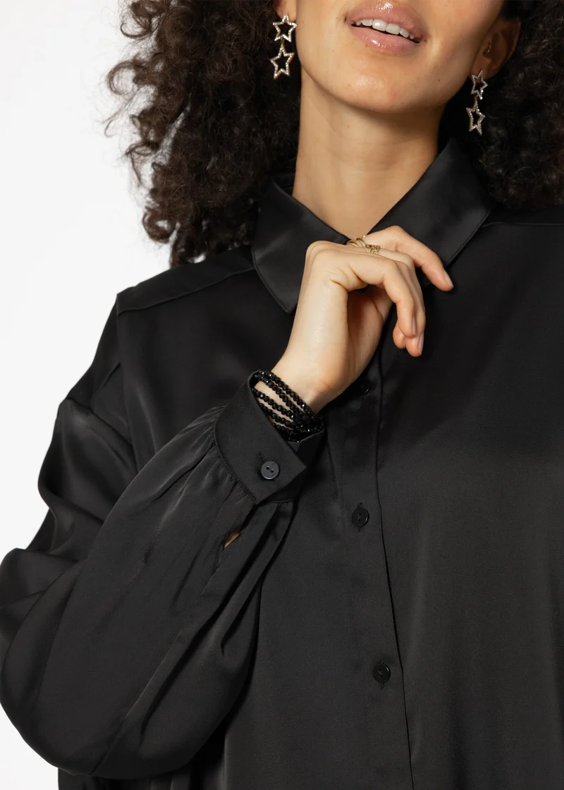 Oversize Satin Bluse - schwarz