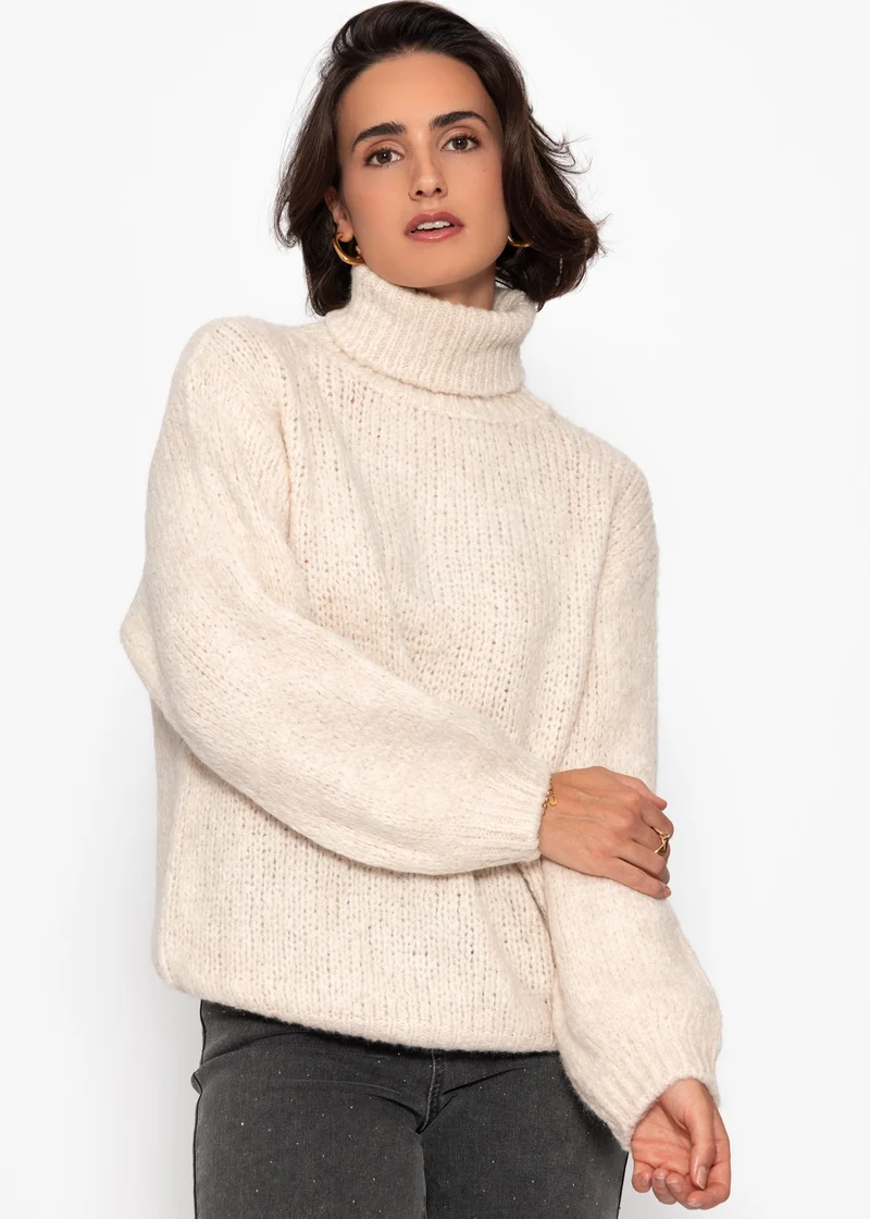 Oversize Rollkragenpullover - hellbeige