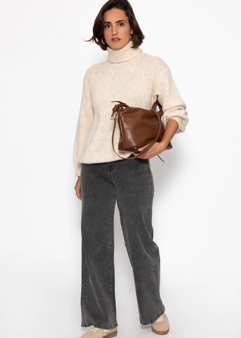 Oversize Rollkragenpullover - hellbeige