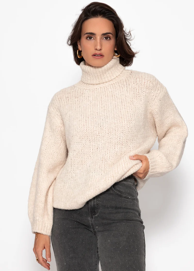 Oversize Rollkragenpullover - hellbeige
