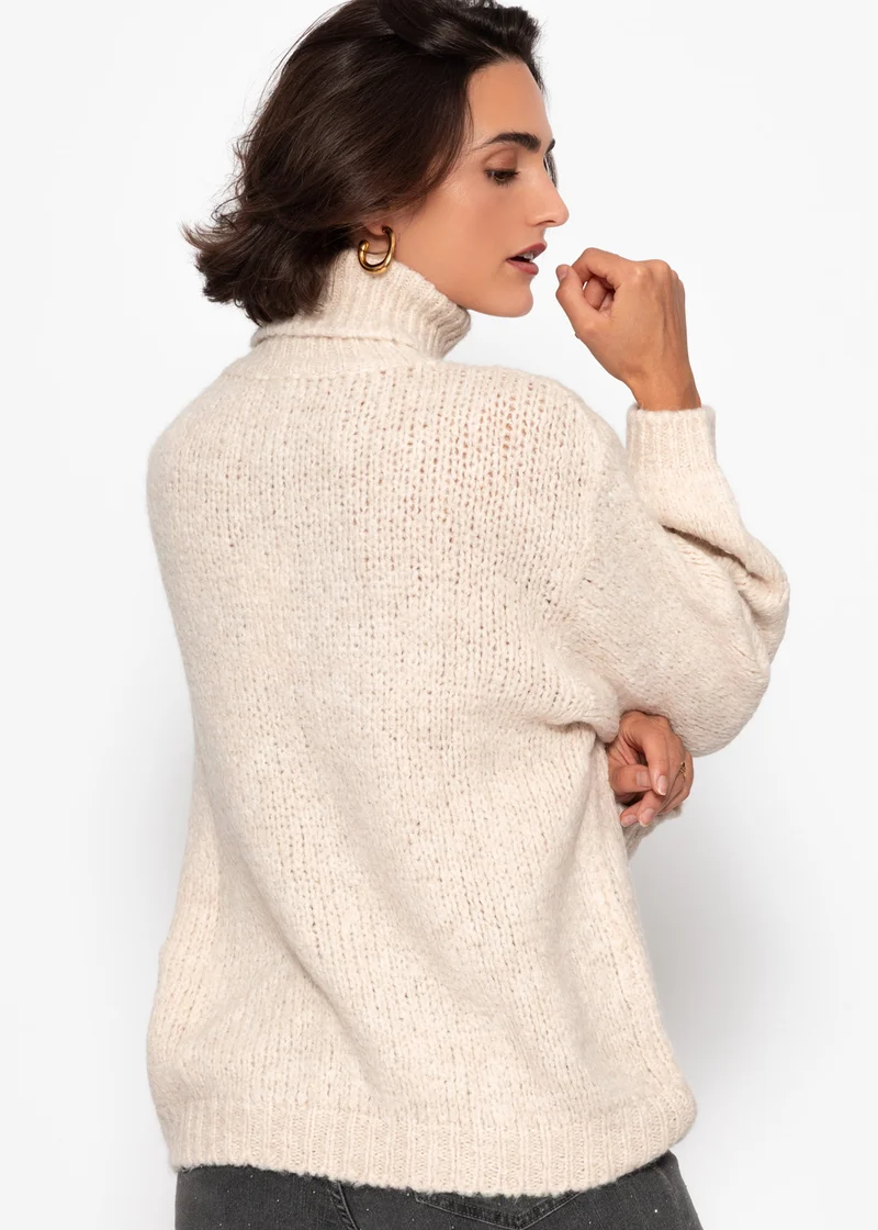 Oversize Rollkragenpullover - hellbeige
