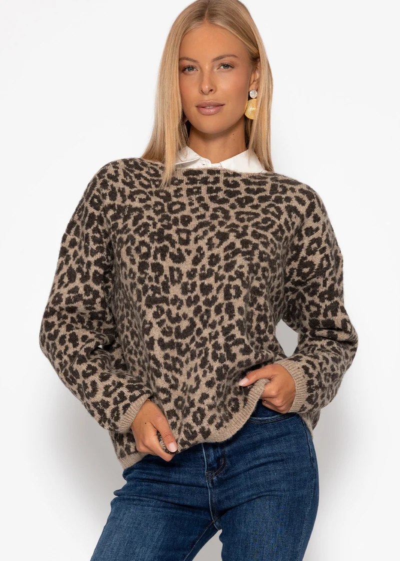 Pullover mit Leo-Muster - beige