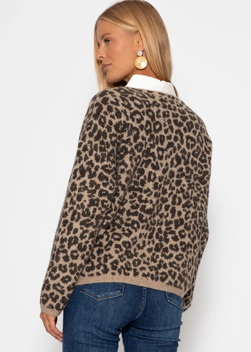 Pullover mit Leo-Muster - beige
