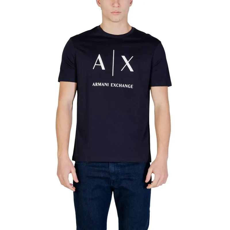 Armani Exchange Herren T-Shirt aus blauer Baumwolle mit Rundhalsausschnitt