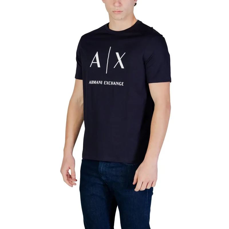 Armani Exchange Herren T-Shirt aus blauer Baumwolle mit Rundhalsausschnitt