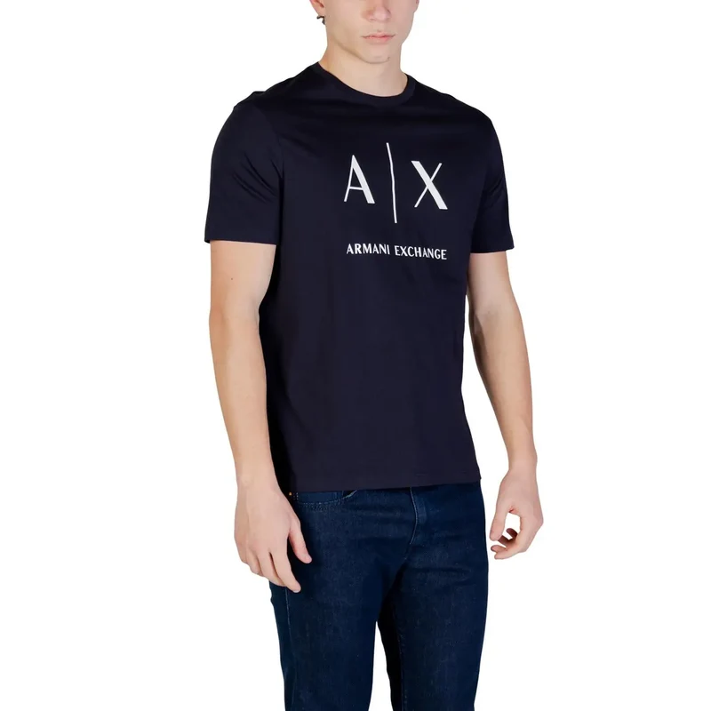 Armani Exchange Herren T-Shirt aus blauer Baumwolle mit Rundhalsausschnitt