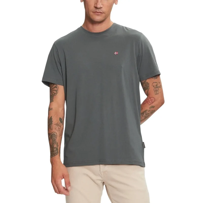 Napapijri Herren grünes Baumwoll-T-Shirt mit Rundhalsausschnitt