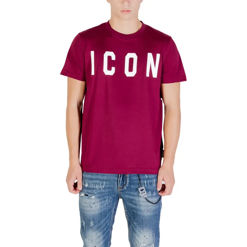 Icon Herren Bordeaux Baumwoll-T-Shirt mit Rundhalsausschnitt