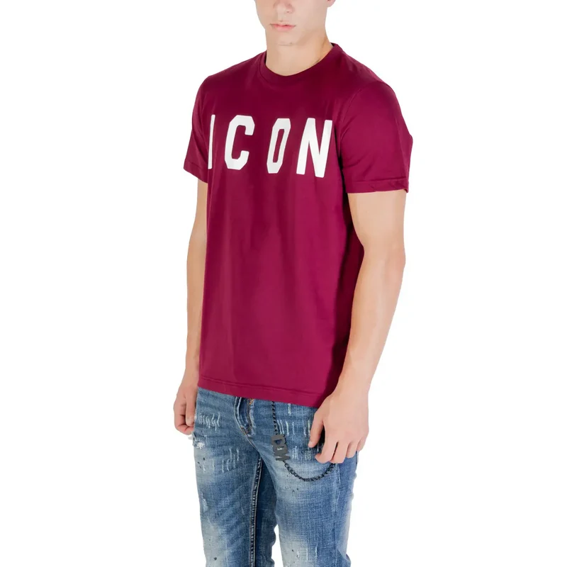 Icon Herren Bordeaux Baumwoll-T-Shirt mit Rundhalsausschnitt
