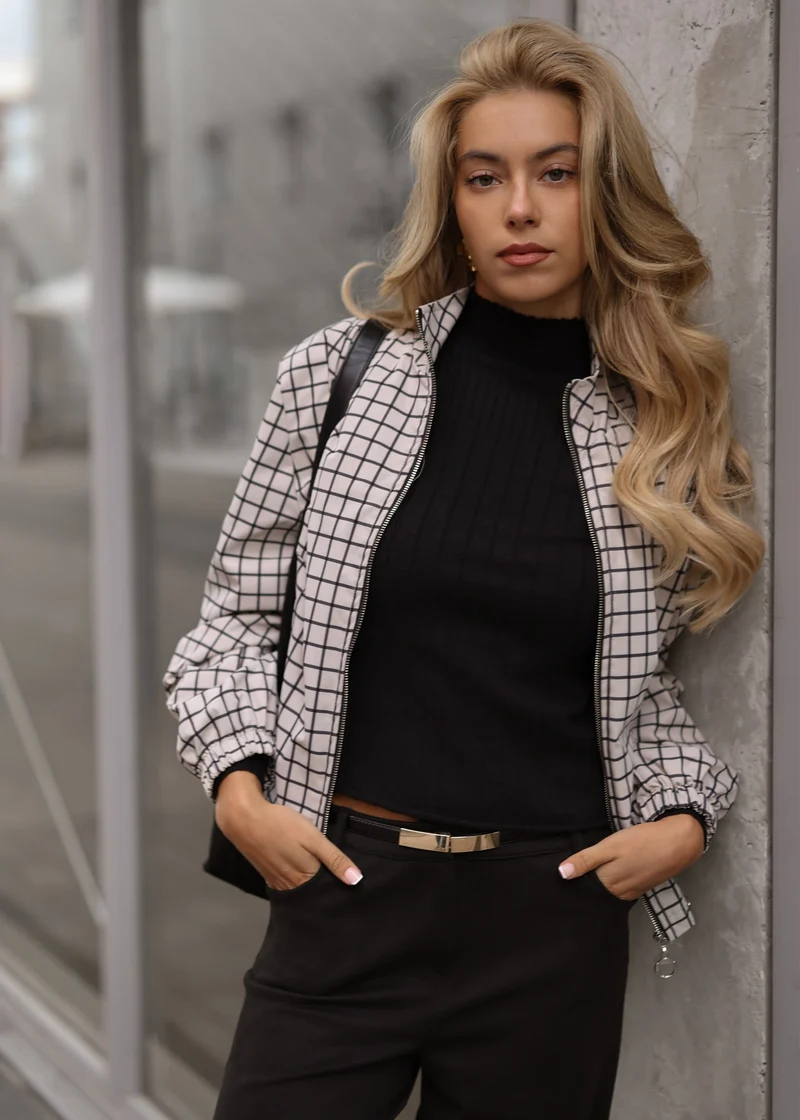 Blousonjacke mit Karomuster - greige