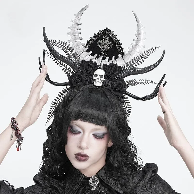 Gothic-Kopfbedeckung für Damen mit Rosenkreuz und Totenkopf