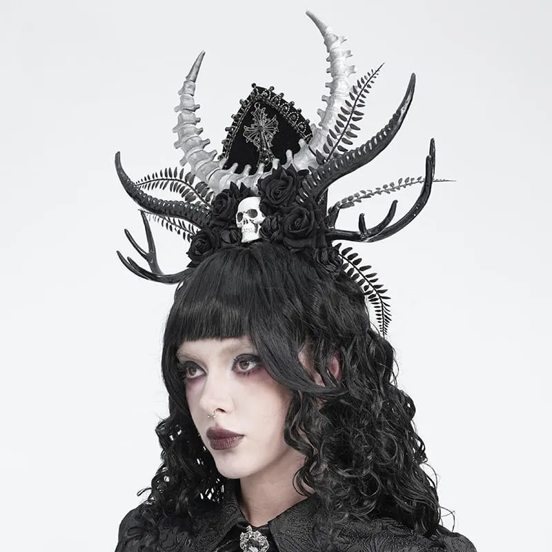 Gothic-Kopfbedeckung für Damen mit Rosenkreuz und Totenkopf