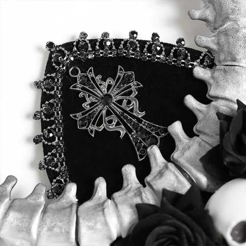 Gothic-Kopfbedeckung für Damen mit Rosenkreuz und Totenkopf