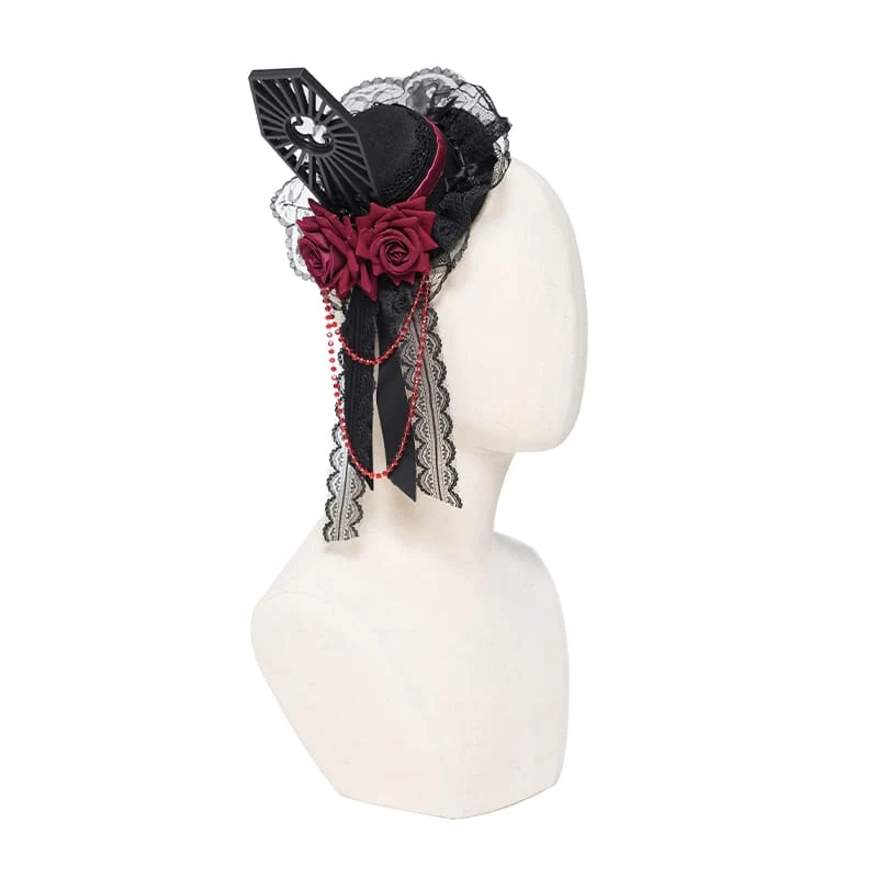 Gothic-Mini-Zylinder mit Rosen-Tüllschleier und Perlenbesatz für Damen