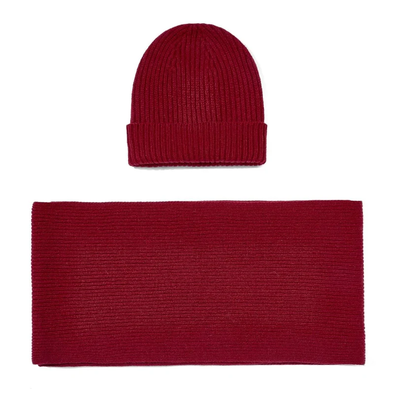 Geschenkset aus gerippter Mütze und Schal aus 100 % Kaschmir