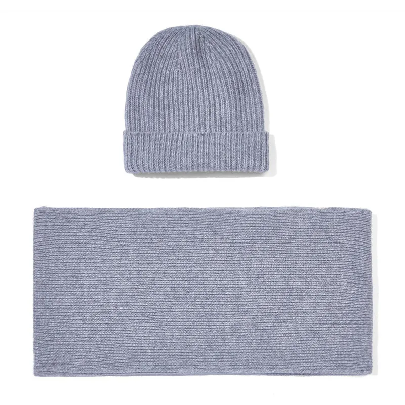 Geschenkset aus gerippter Mütze und Schal aus 100 % Kaschmir