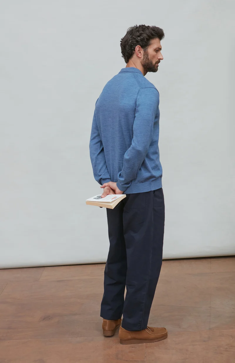 Mens Extra Fine Merino Wool Polo Cardigan