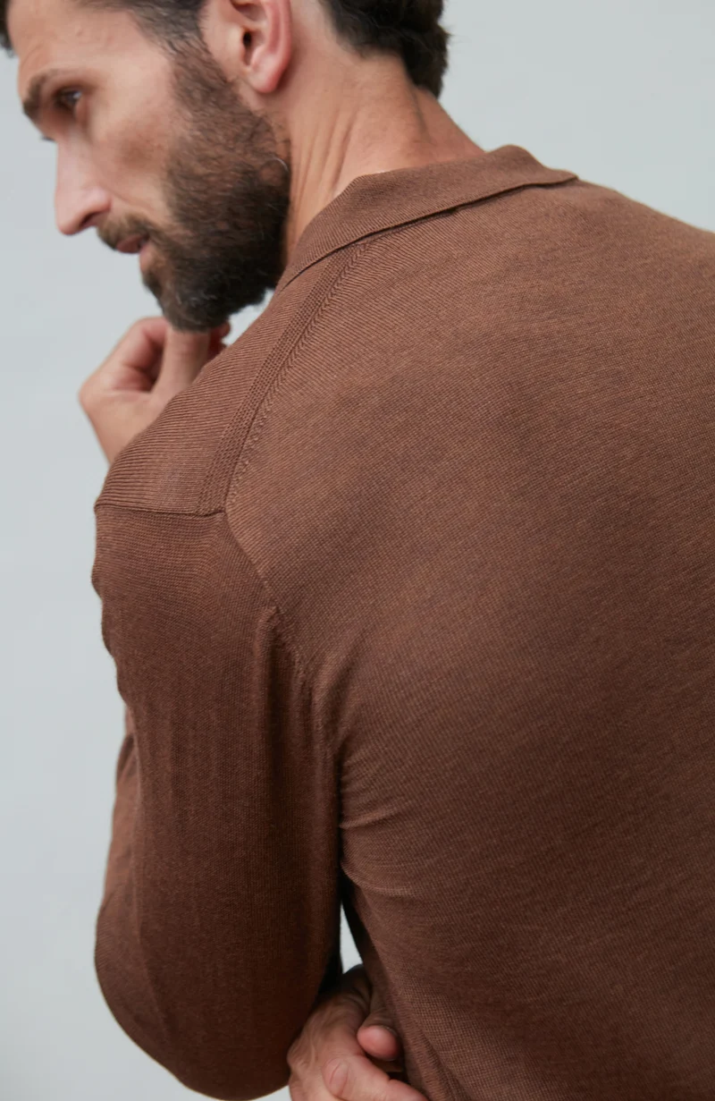 Mens Extra Fine Merino Wool Polo Cardigan