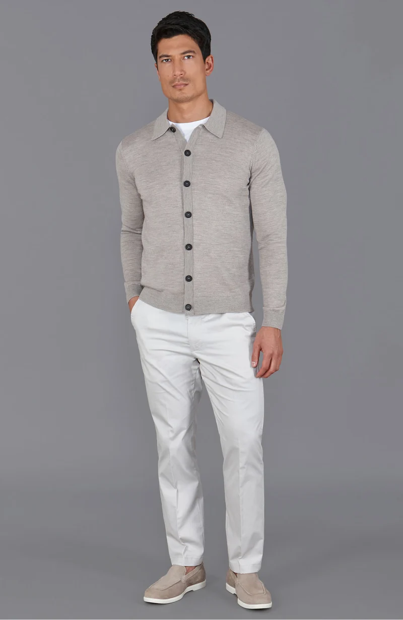 Mens Extra Fine Merino Wool Polo Cardigan