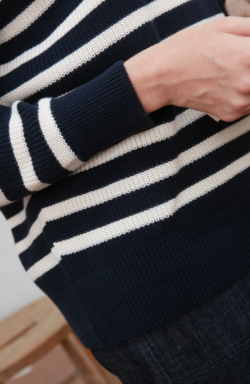 Gerippter bretonischer Damenpullover aus 100 % Baumwolle